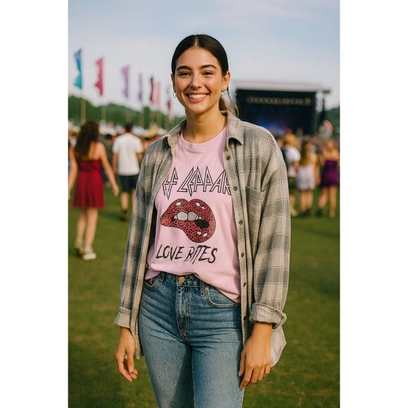 Def Leppard Pink Graphic Tie-Dye Tee Size M Love Bites Band Tee Y2K Retro Grunge - Picture 1 of 11